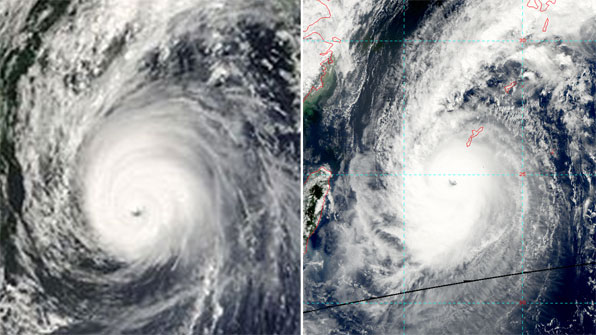 2007년 11호 태풍 ‘나리’(좌)와 올해 18호 태풍 ‘차바’(우)