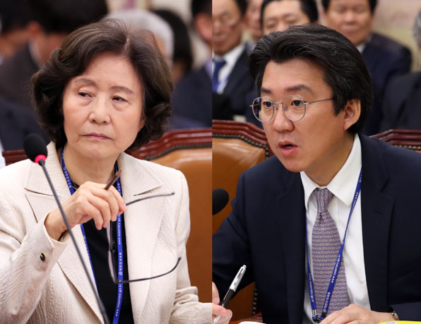 2016년 10월 국회에서 답변하는 박명진(좌) 위원장과 김세훈 위원장