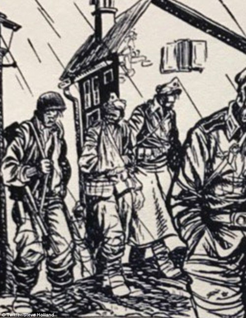 편지 속 만화 한 컷. 미국의 풍자만화가 빌 몰딘의 작품. (‘Fresh, Spirited American Troops’)