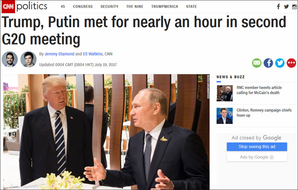 트럼프 대통령과 날을 세우고 있는 CNN은 대통령이 푸틴과 비공개 대화를 한 시간 가까이 나눴다고 대대적으로 보도했다.