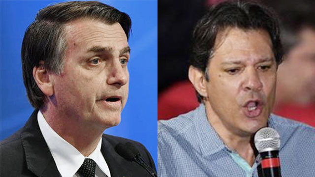 브라질 유력 대선 후보인 우파 보우소나르(왼쪽)과 좌파 아다지 후보