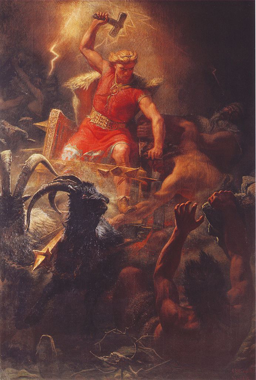 거인들과 싸우는 토르, Mårten Eskil Winge 작, 1872  [그림 출처: https://ko.m.wikipedia.org/wiki/%ED%8C%8C%EC%9D%BC:Thor%27s_Battle_Against_the_J%C3%B6tnar_(1872)_by_M%C3%A5rten_Eskil_Winge.jpg]