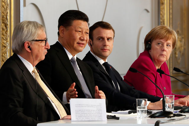 유럽 지도자들과 기자회견하는 시진핑 주석