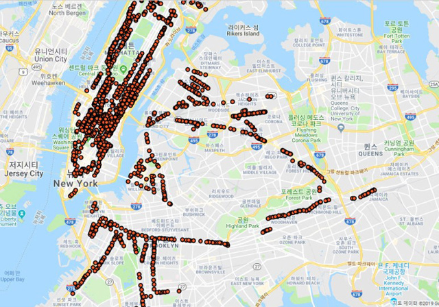 맨해튼 등 5개 자치구에 설치된 1,800여 개의 링크 NYC 키오스크 위치