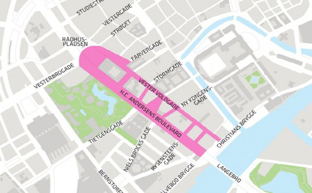 사물인터넷 등 스마트 도시 건설을 위한 각종 기술을 실험하는 코펜하겐 도심에 있는 살아 있는 연구소인 스트리트 랩 지도