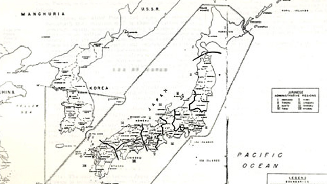 1946년 1월 29일 자 연합국 최고사령부 지령 제677호. 독도를 ‘TAKE’로 표시하고 한국 관할로 표시했다