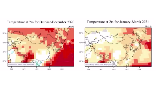 APEC 기후예측모델은 2020년 10∼12월, 2021년 1∼3월 동아시아 기온이 평년보다 높을 것으로 보고 있다.