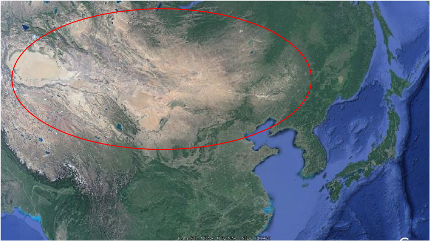 지형 지도로 살펴본 황사 발원지 (자료 : 구글어스) 