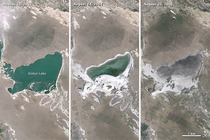 몽골 고원 지대 호수의 2001~2006년 면적 변화 (자료 : 미국 NASA)