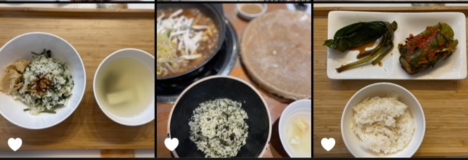 취나물 밥과 동치미, 곤드레밥과 버섯전골과 메밀전, 명이나물과 오이소박이와 현미밥. 