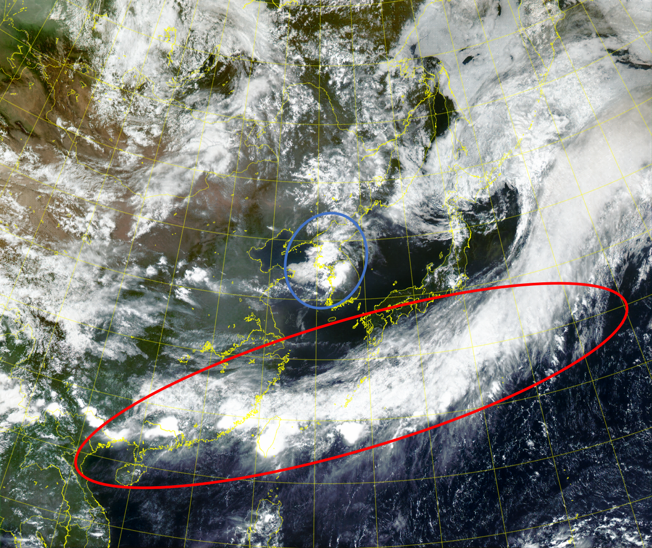 지난달 30일 저녁 천리안 2A호 위성에서 촬영한 구름 모습(자료 : 기상청 국가기상위성센터)