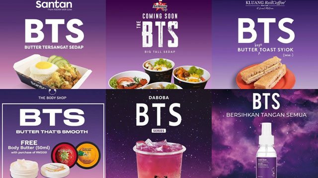 BTS 열풍에 편승한 컵밥, 화장품, 음료 등의 광고                                                                                       출처 :페이스북