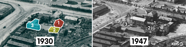 1930년대 남아있던 ①정본당②석획당③경기도청 본청 우측 날개 부분 건물은 1947년 사진에서는 모두 사라지고 공터로 바뀌었다.