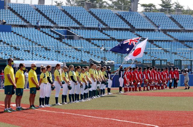 후쿠시마현 아즈마스타디움에서 도쿄올림픽 소프트볼 풀리그 1차전 일본 대 호주의 경기가 열렸다.