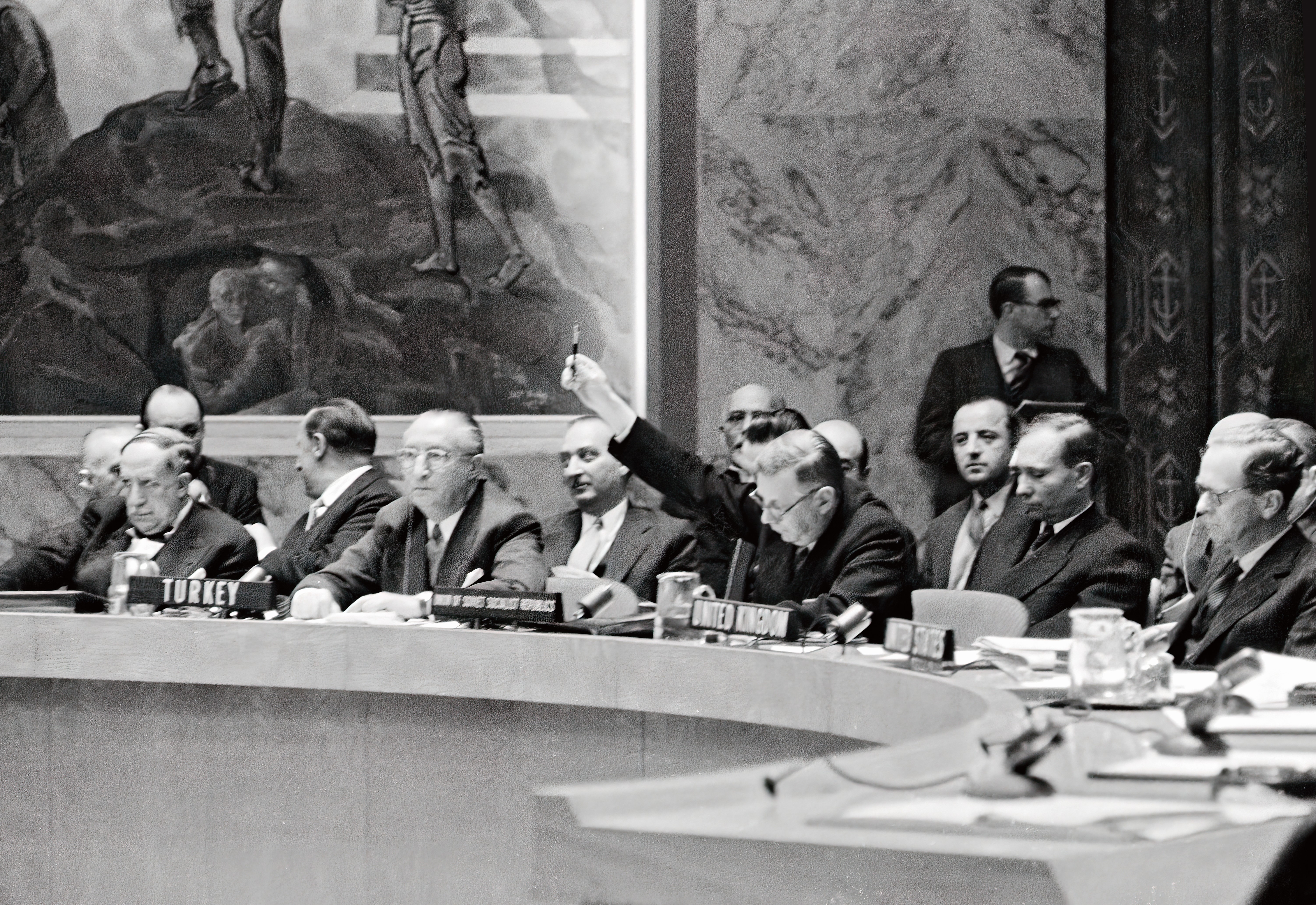 소련의 거부로 한국의 가입이 무산된 유엔회의 장면(1955)