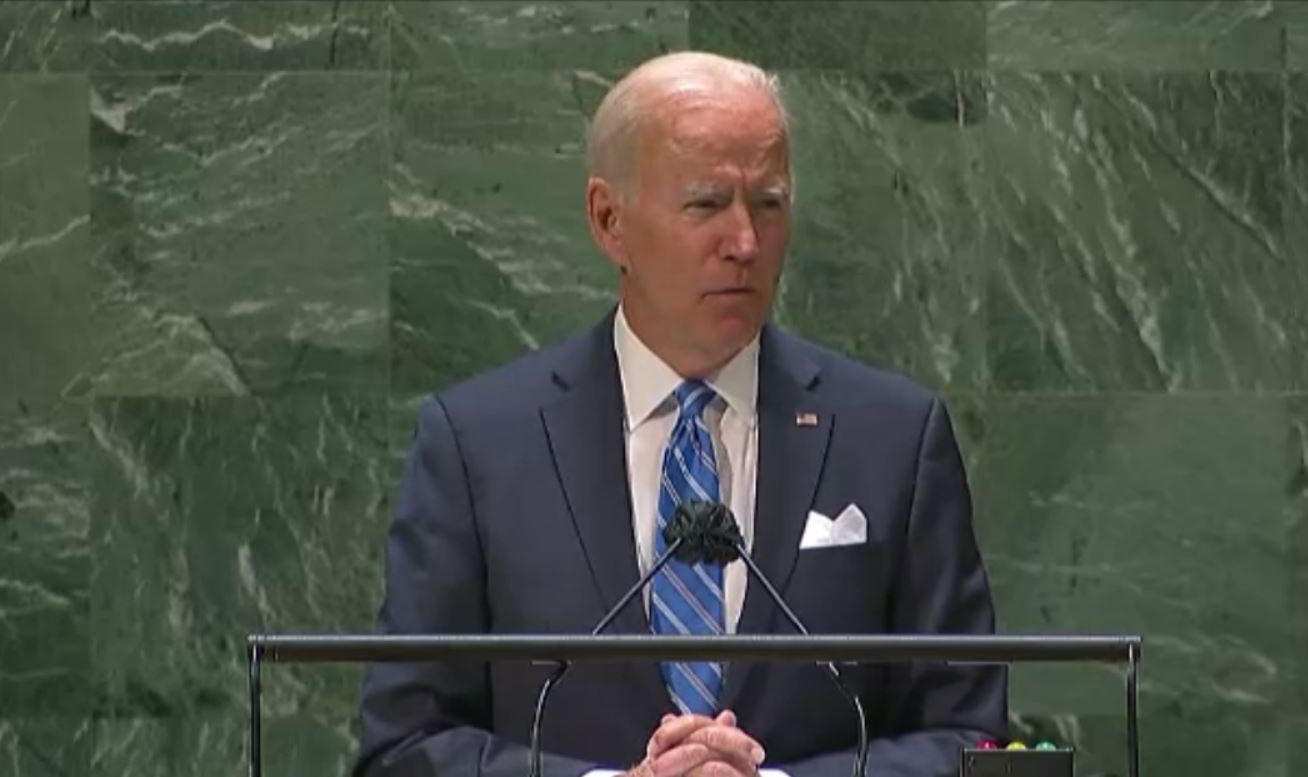 현지 시간 21일, 바이든 미국 대통령이 유엔총회에서 연설하고 있다. (화면=유엔 )