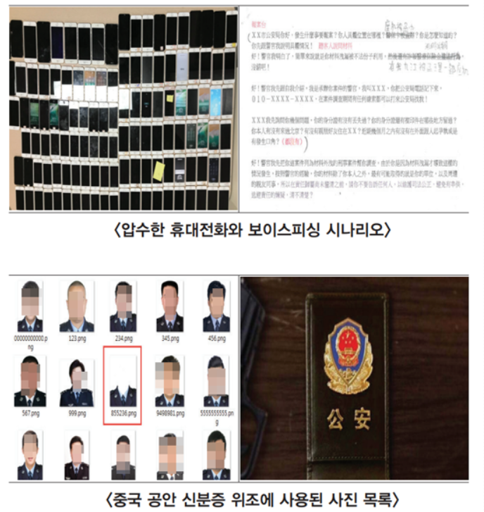 실제 범행에 사용된 휴대폰과 중국 공안 신분증