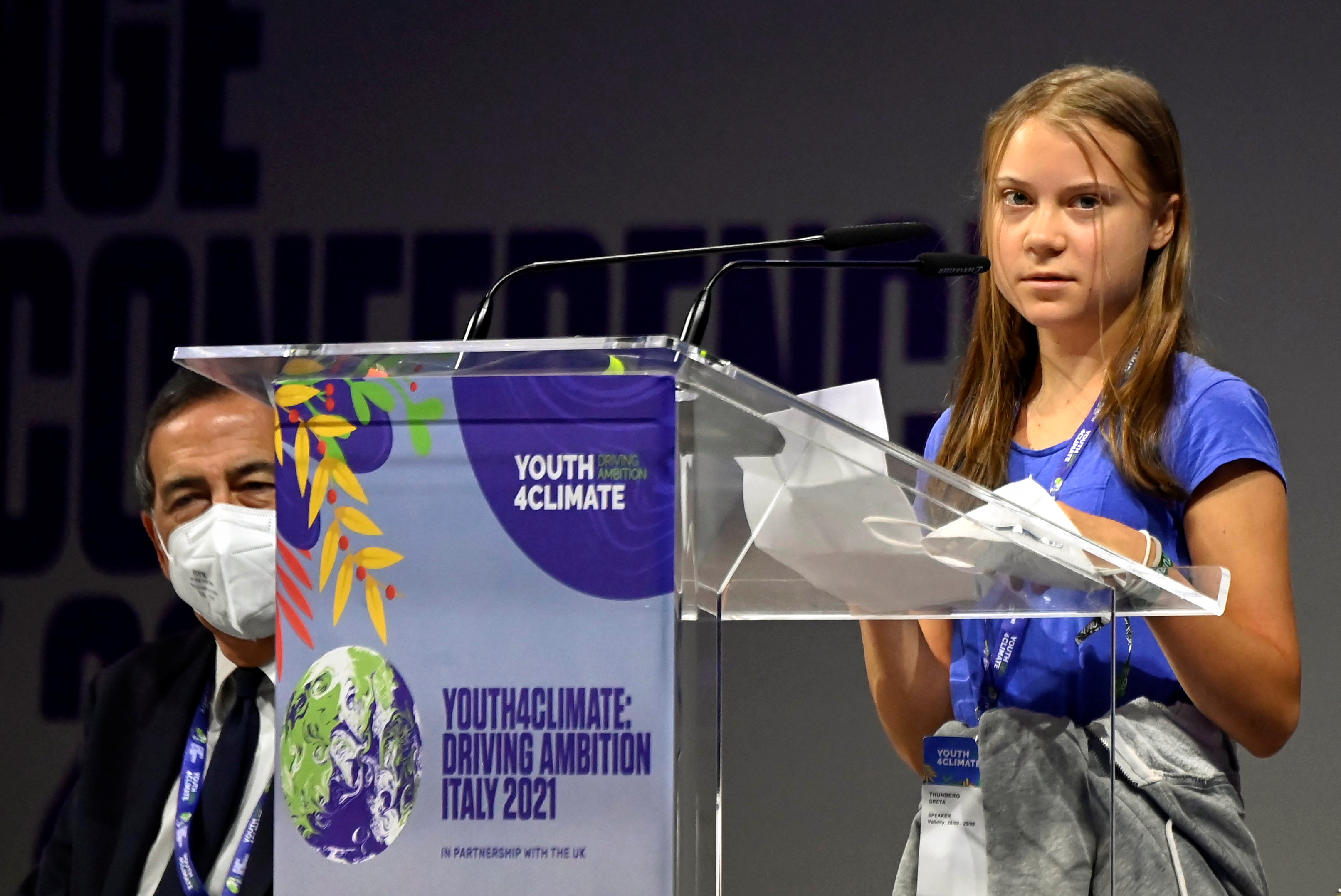 청소년기후정상회의에서 연설하는 그레타 툰베리
