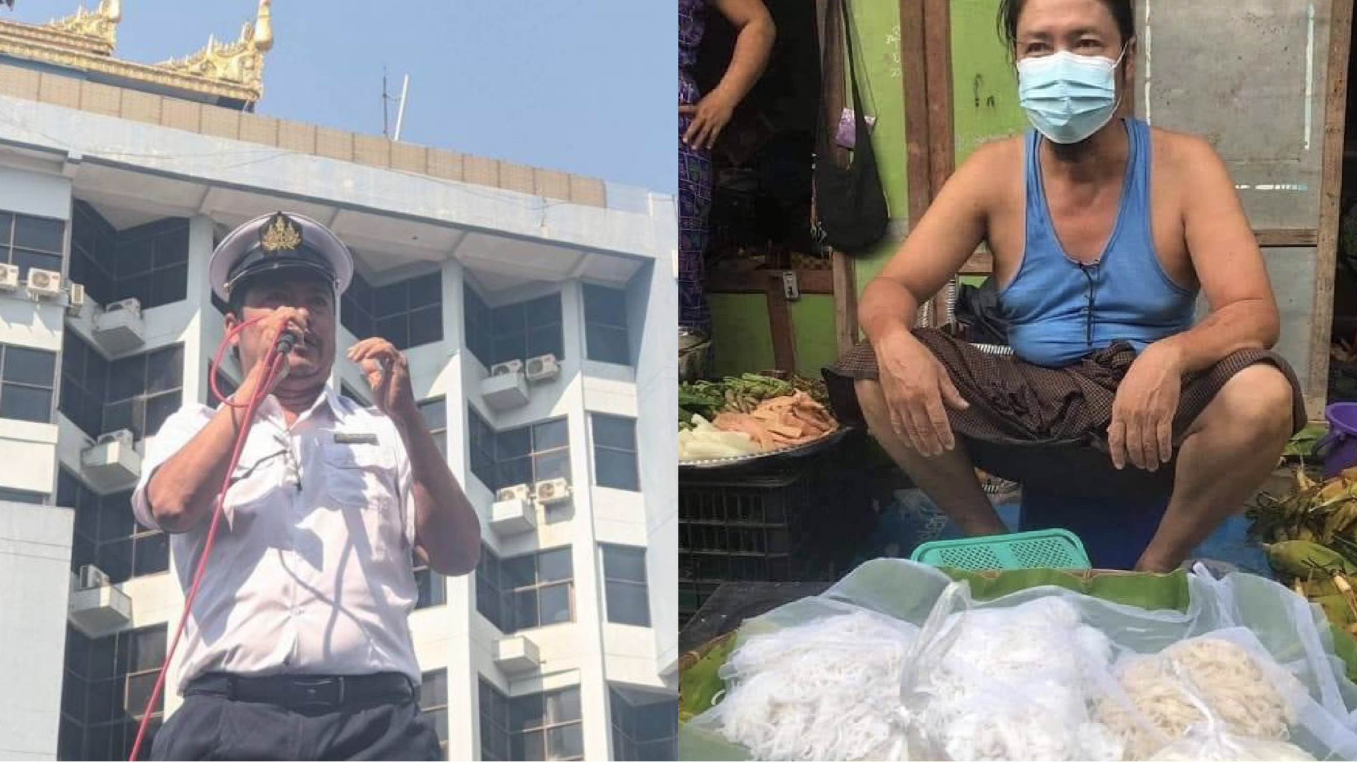 철도 기관사 윈 코 오가 집회 도중 발언하고 있다. 파업을 주도한 혐의로 해고된 윈 코 오는 시장에서 국수를 팔면서 생계를 이어갔지만, 괴한들에게 끌려가 살해당했다. [사진 미얀마 나우]