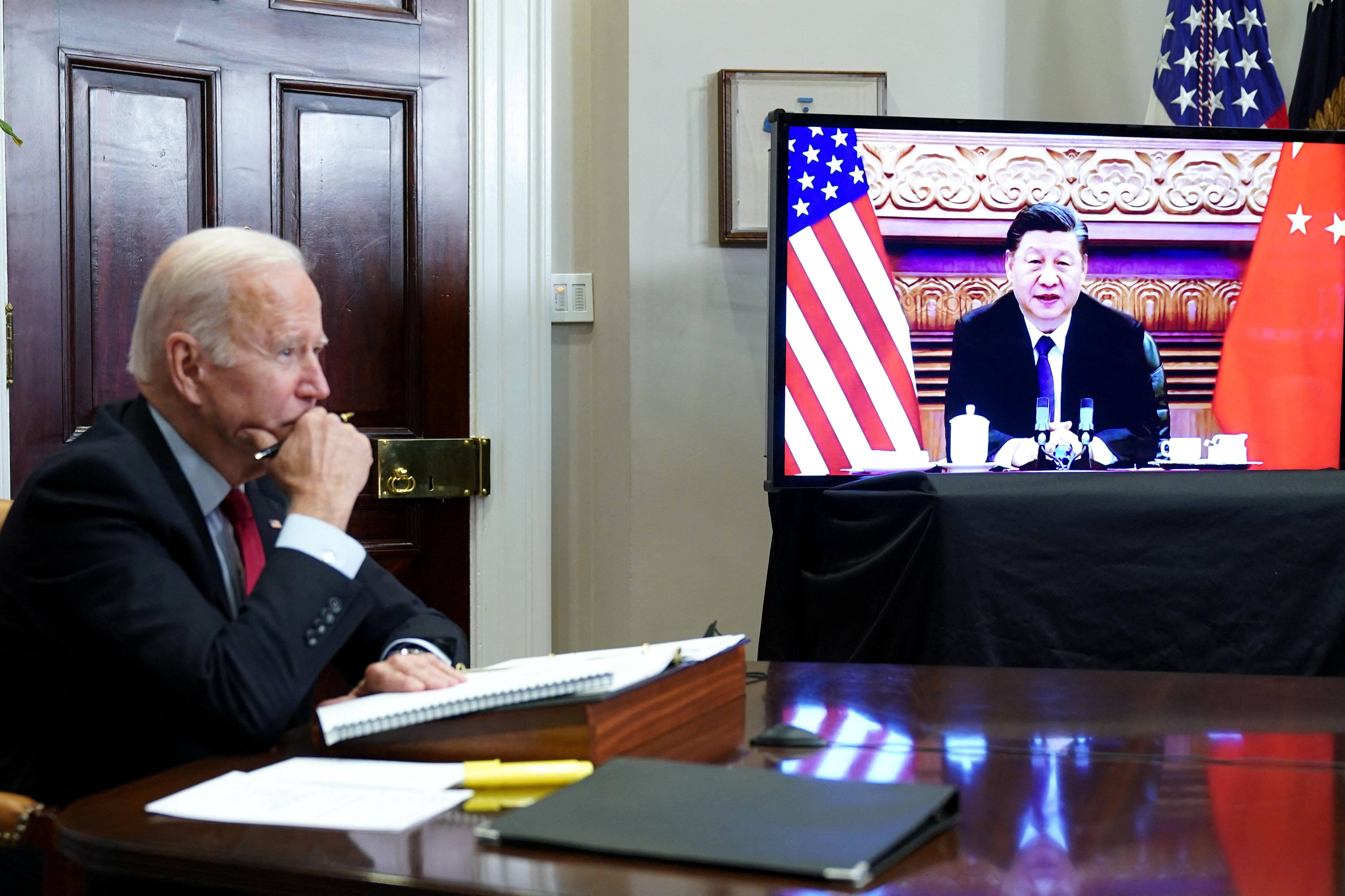 조 바이든 미국 대통령과 시진핑 중국 국가주석 첫 화상 정상회담 (출처: 연합뉴스)