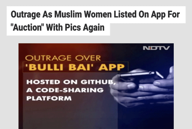 피해를 입은 여성 저널리스트 이스마트 아라의 트위터와 이 ‘무슬림 여성 온라인 경매’ 사건의 반응을 다룬 인도 NDTV 방송 캡처 화면