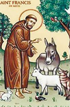 동물들의 수호 성인으로 알려진 아시시의 프란치스코 성인. 현 교황은 프란치스코 성인의 이름을 따랐다.