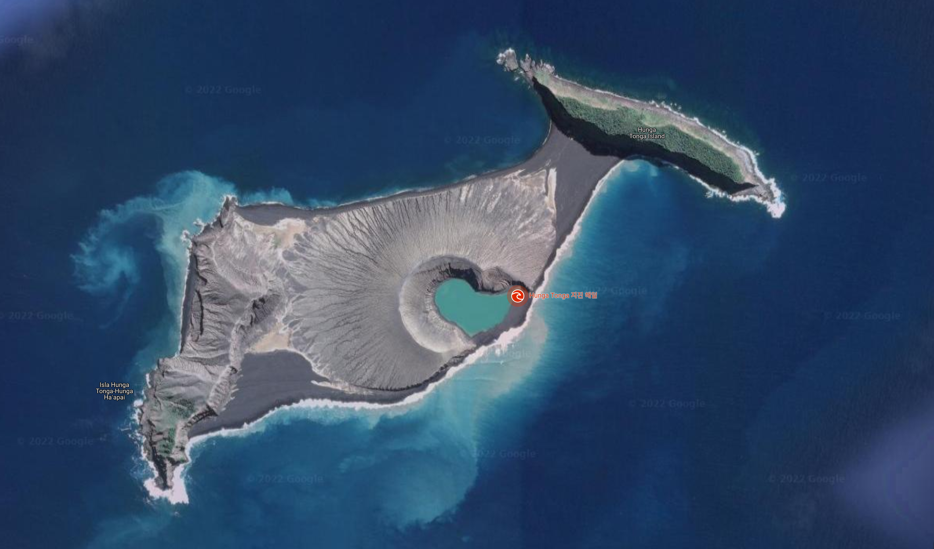 통가 해저화산 폭발 인근 섬 (자료: 구글 어스)