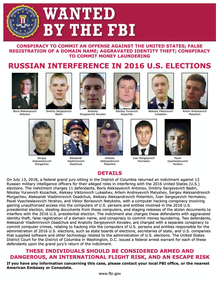 2016년 미 대선에 개입한 러시아 스파이 수배령, FBI