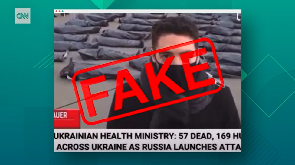 CNN이 허위조작정보로 판단한 우크라이나 전쟁 관련 영상. 오스트리아에서 열린 기후위기 시위를 취재한 독일의 보도 영상에 미국 NBC 방송의 우크라이나 뉴스 자막을 합성했다.
