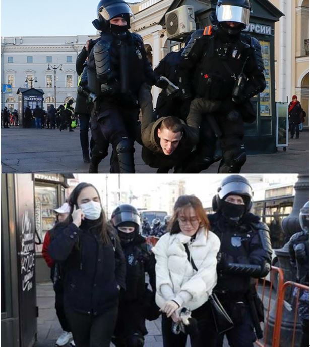 러시아 경찰이 반전 시위대에 대한 진압에 나선 모습