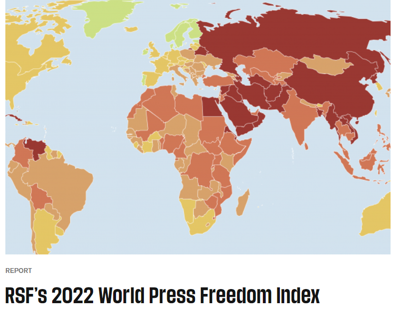 국경없는 기자회（RSF）가 5월 3일 발표한 ‘2022년 세계 언론 자유 지수’ 표지