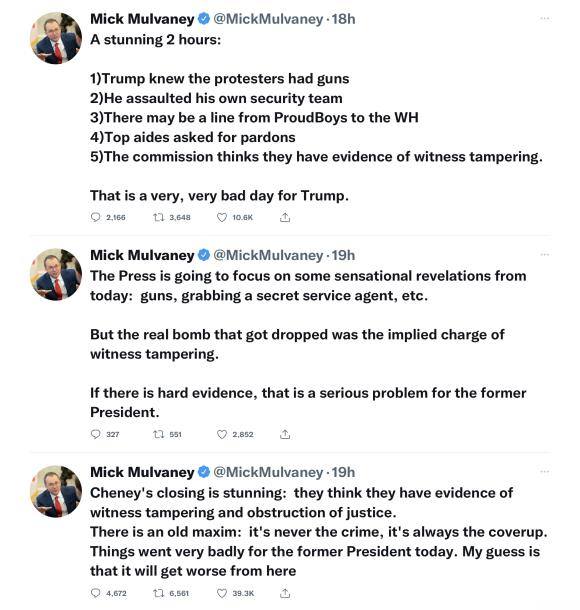 트럼프 최후의 비서실장 대행 믹 멀베이니의 트위터 갈무리 2022.6.30. 기준.