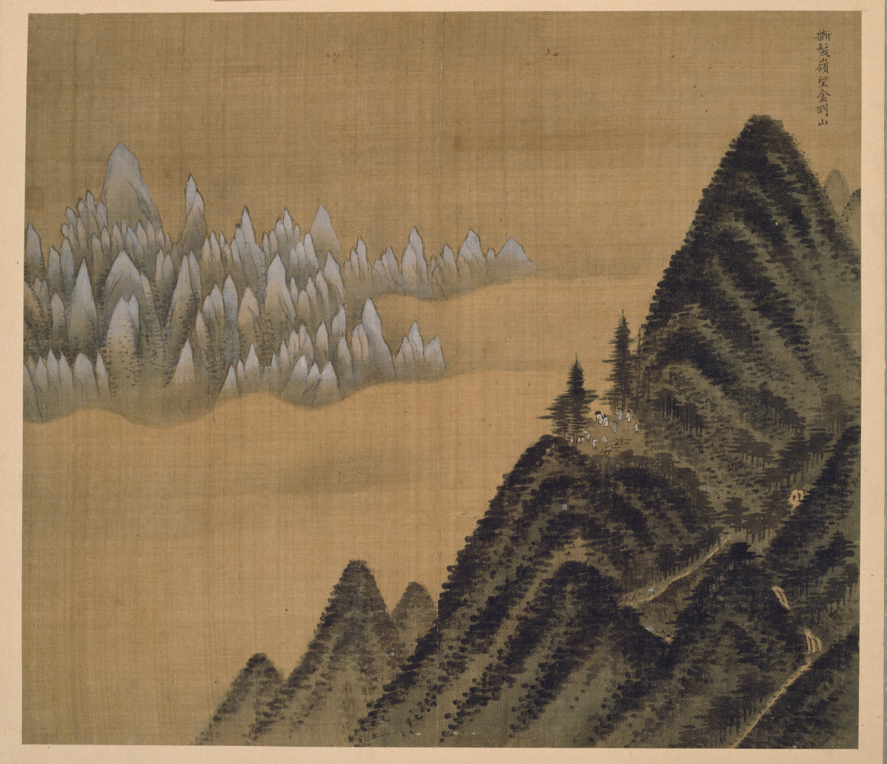 정선 〈단발령망금강산〉 《신묘년풍악도첩》 1711년, 36.1×37.6cm, 비단에 수묵채색, 보물, 국립중앙박물관