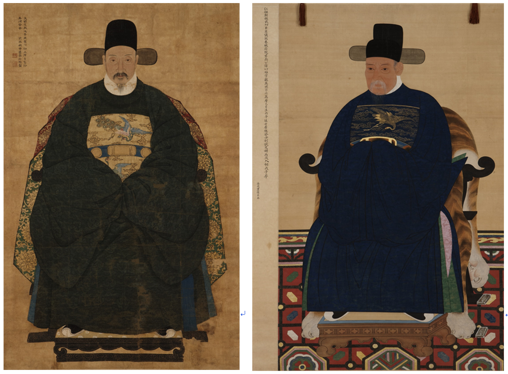 남이웅 초상. 왼쪽은 중국본, 오른쪽은 조선본. 세종특별자치시 유형문화재