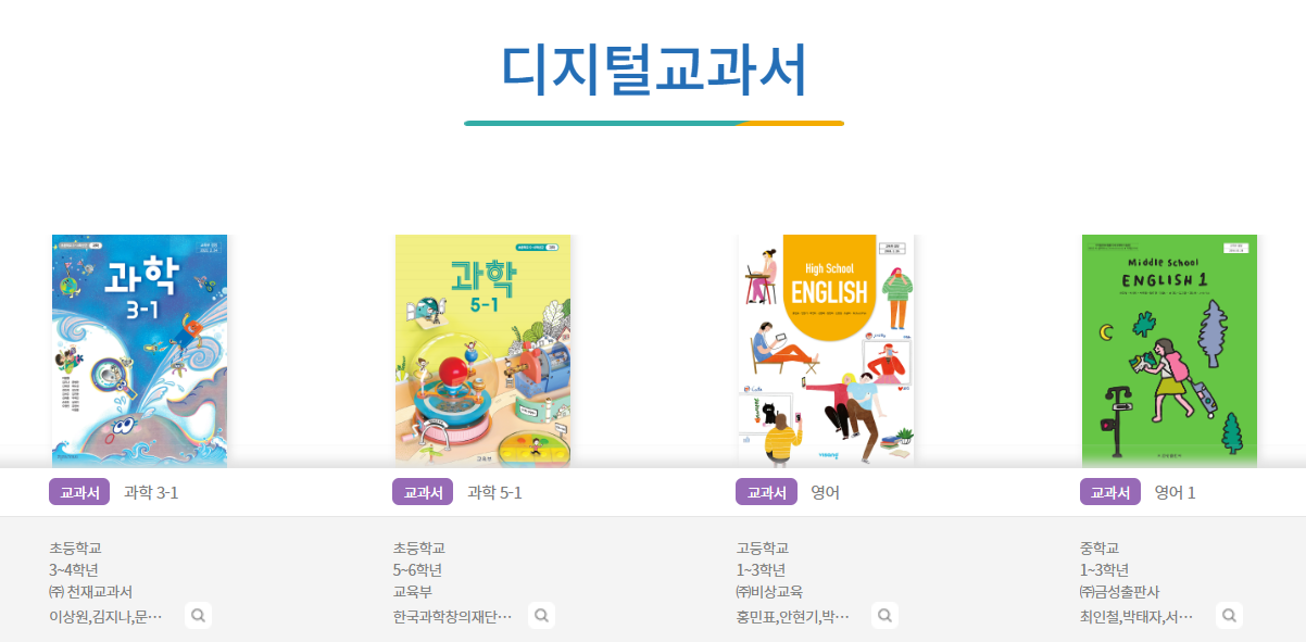 현재 한국교육학술정보원에 제공되고 있는 디지털 교과서