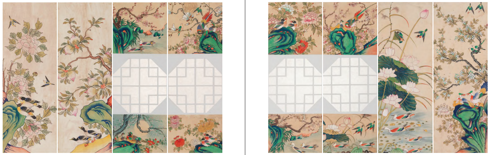 〈화조도 병풍〉, 19세기~20세기 초, 종이에 채색, 국립고궁박물관