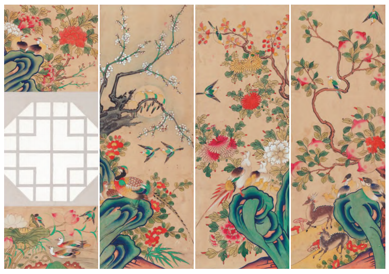 〈화조도 병풍〉, 19세기~20세기 초, 종이에 채색, 국립고궁박물관