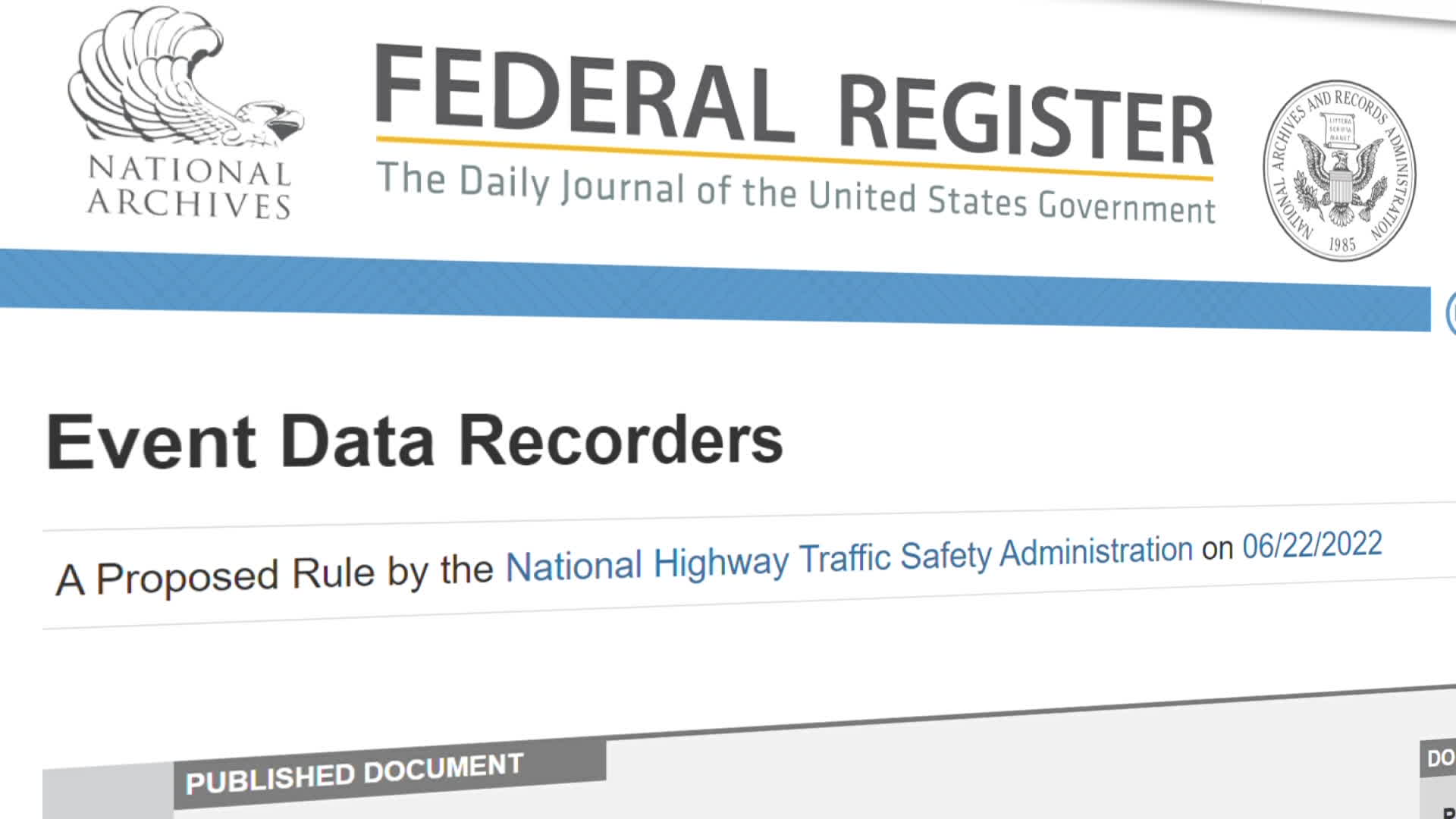 미국 도로교통안전국(NHTSA)의 EDR 관련 시행령 입법예고