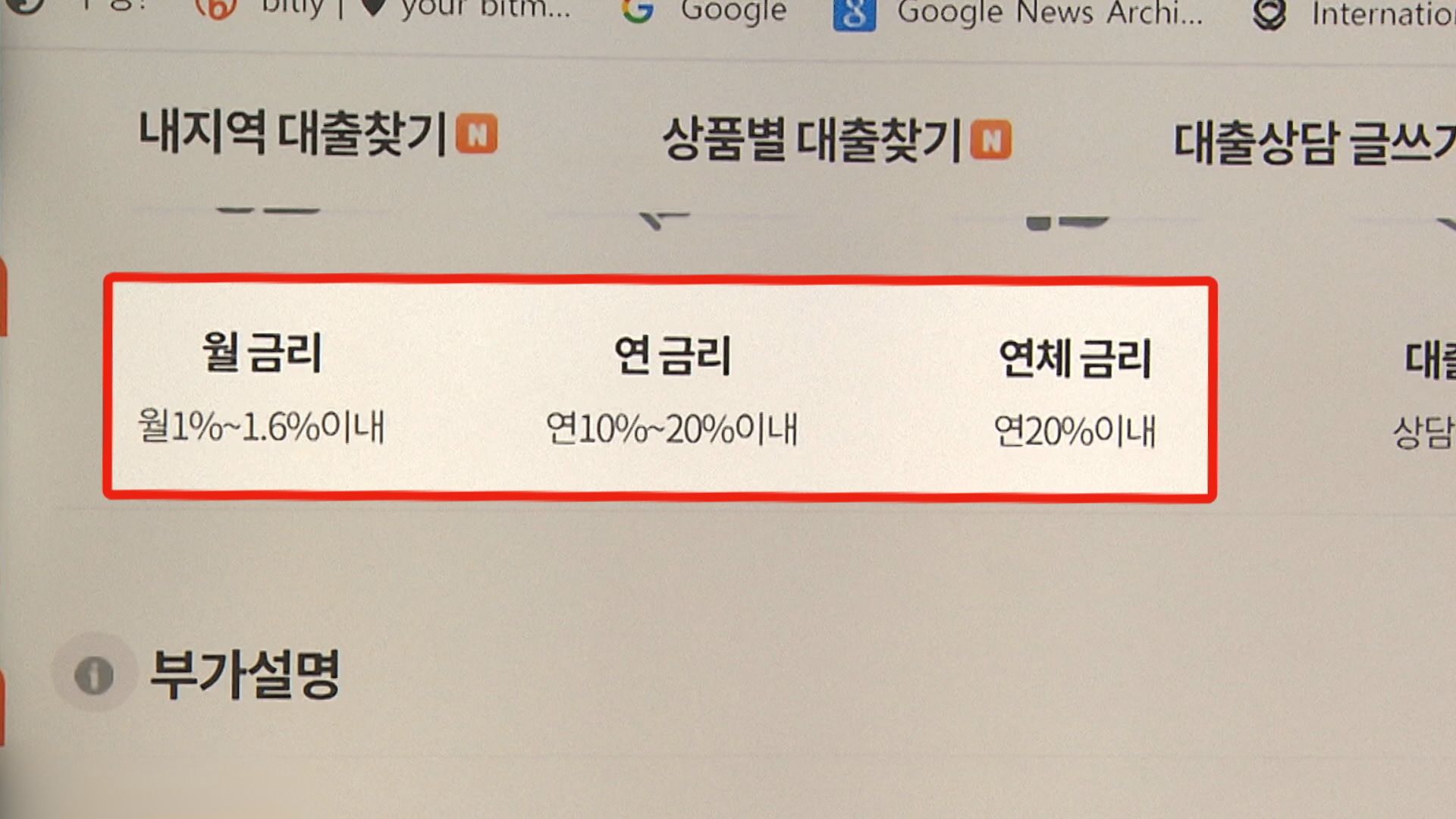 대부업체 광고글에는 법정이율이 적혀있다.