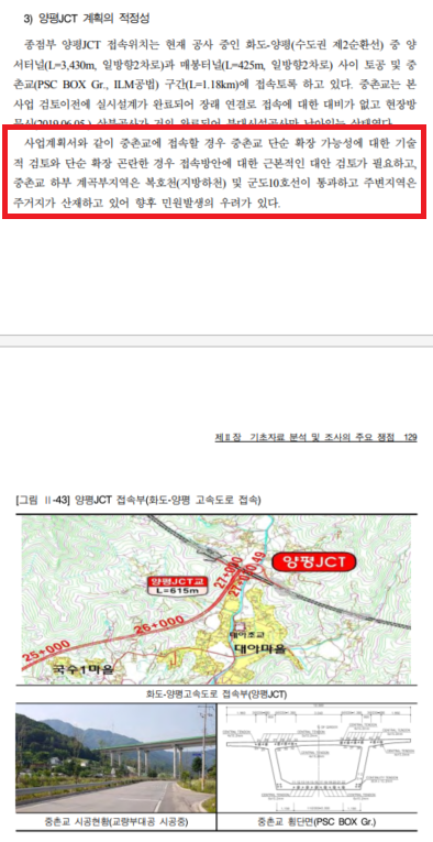 국토교통부 공개 서울-양평고속도로 예비타당성조사 보고서 캡처