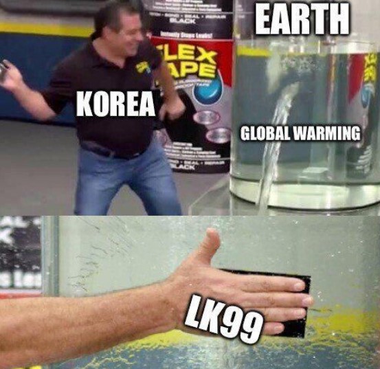 한국이 LK-99로 지구 온난화를 막을 수 있다는 밈. 현재 전 세계적으로 초전도체 관련 밈이 쏟아지고 있다. (출처: 바이두)
