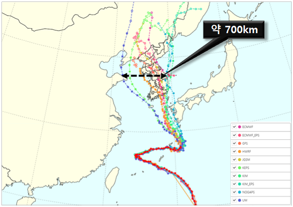 나라별 ‘카눈’ 예상 경로 (자료: 기상청)