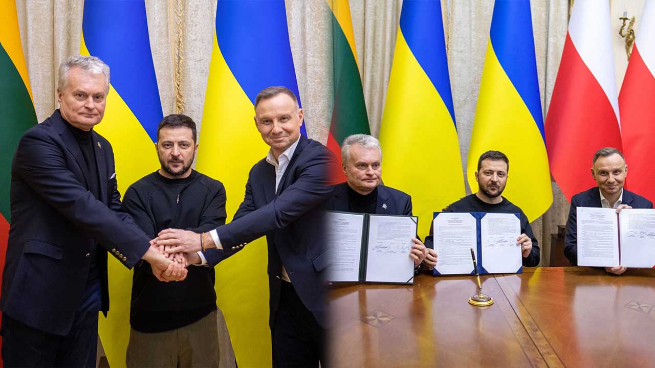  왼쪽부터  기타나스 나우세다 리투아니아 대통령, 블라디미르 젤렌스키 우크라이나 대통령, 안제이 두다 폴란드 대통령. 출처: 리투아니아 대통령 SNS