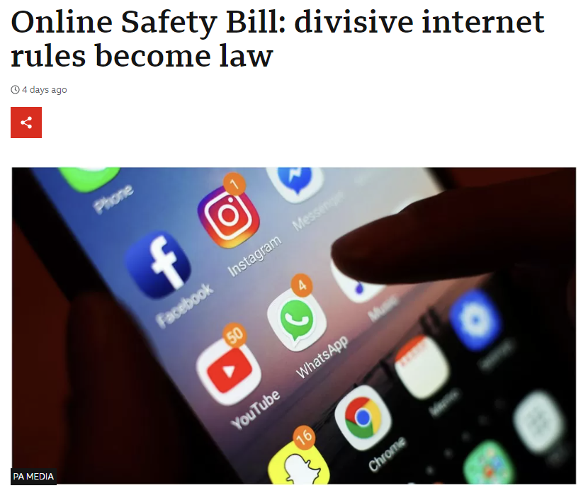 영국 온라인 안전법 내용을 전하는 BBC의 보도