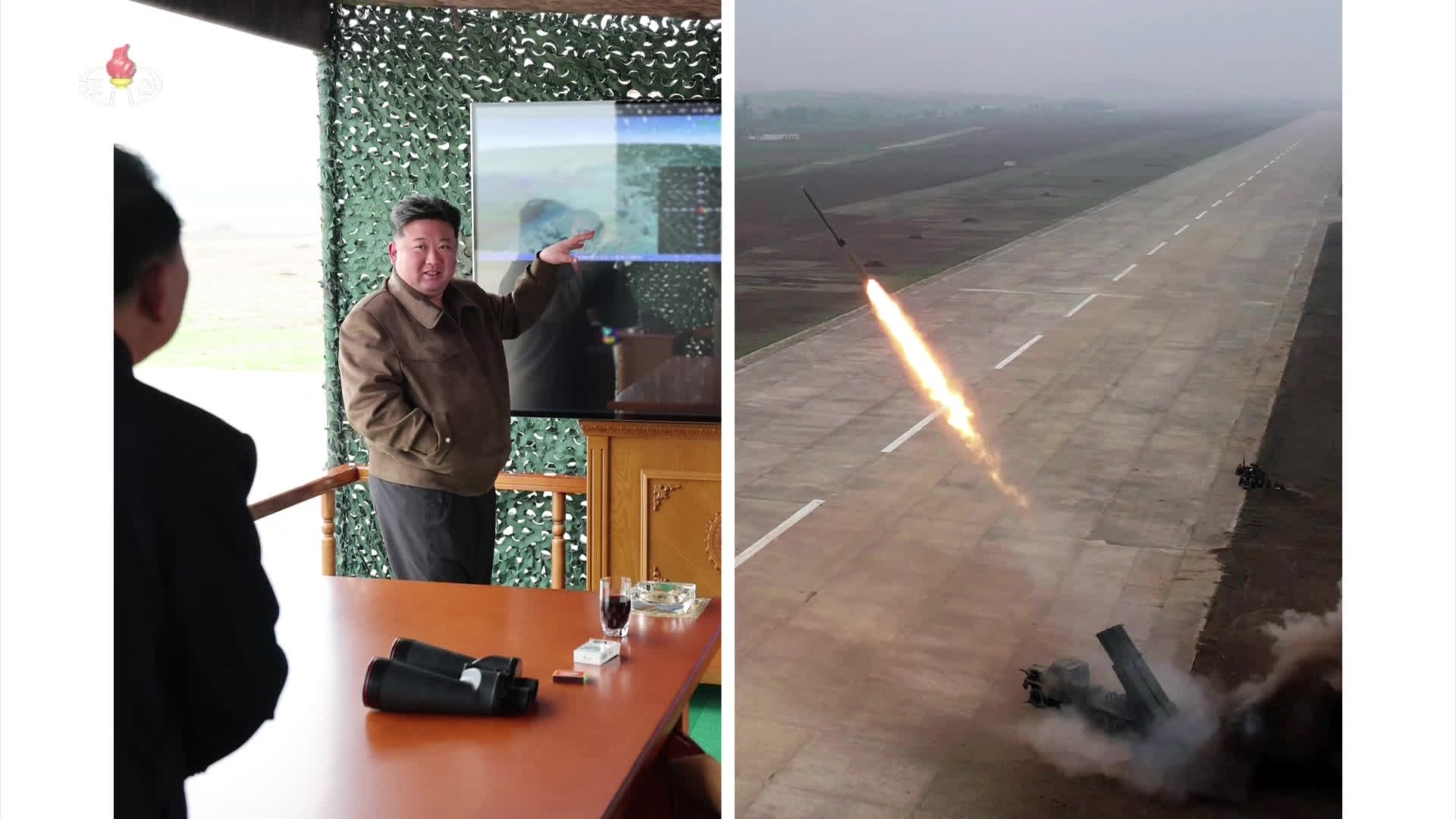 북한 조선중앙TV가 공개한 25일 240mm 방사포탄 검수 사격 시험 장면