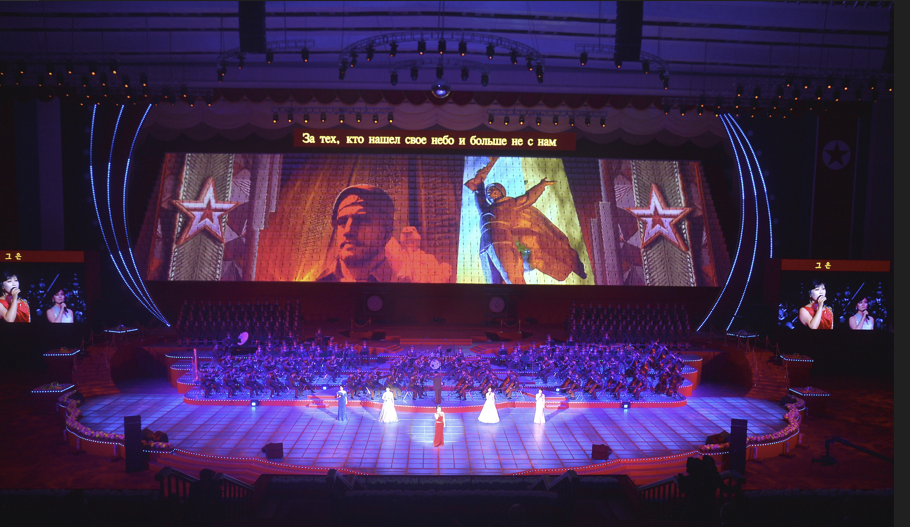 19일 평양체육관에서 열린 푸틴 러시아 대통령 환영 공연. 북한은 24년만의 푸틴 방북을 맞아 성대한 환영식에서 부터 환영 공연까지 다양한 행사들을 기획하였다. (사진=연합뉴스)