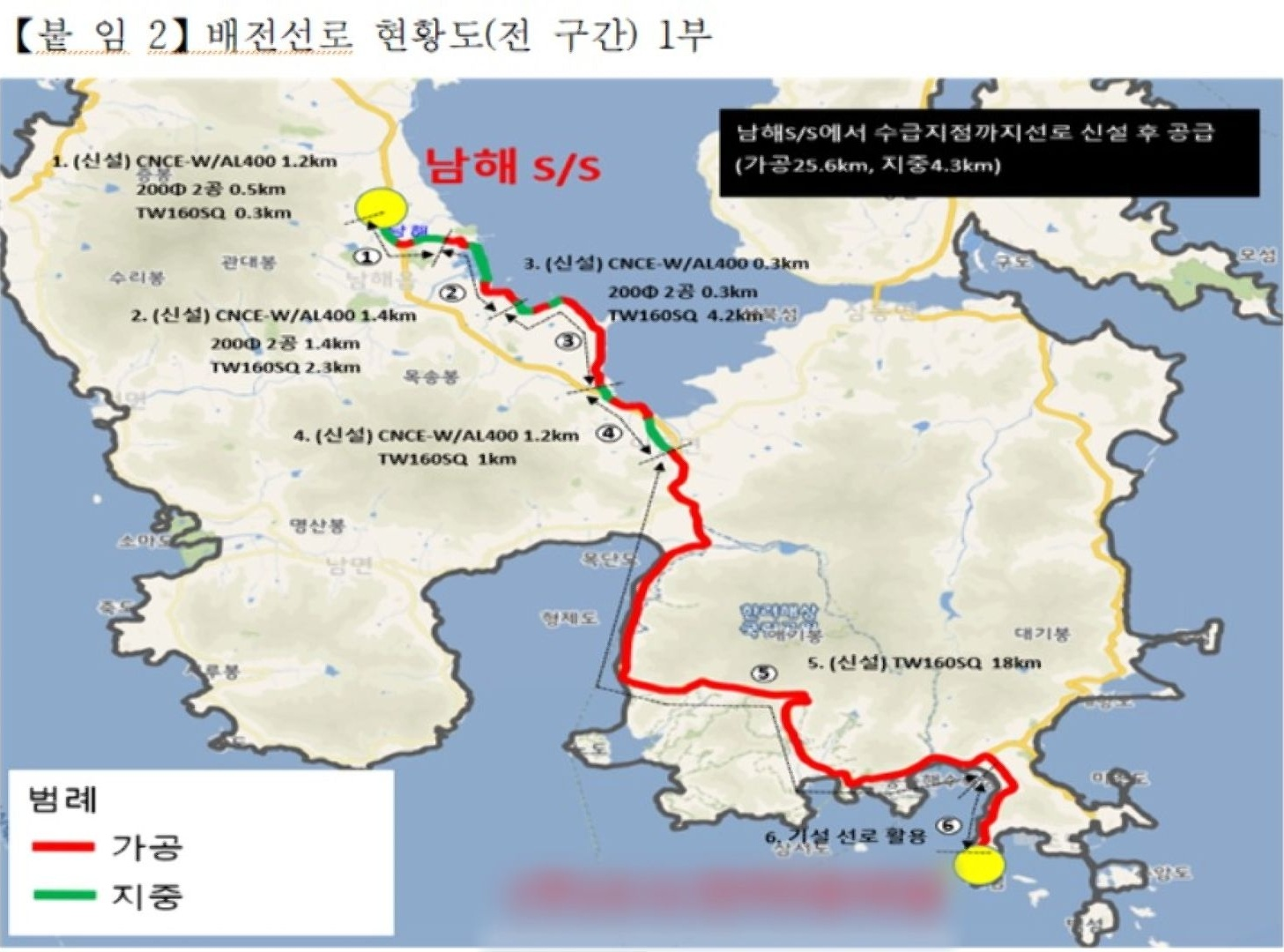 한국전력과 남해군이 공개한 배전선로 현황. 전체 구간은 30km에 이른다.
