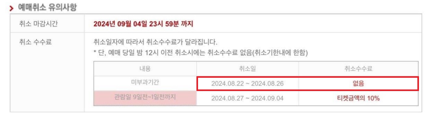 첫 공지 당시 무료취소 기간은 8월 26일까지로 나와있다.