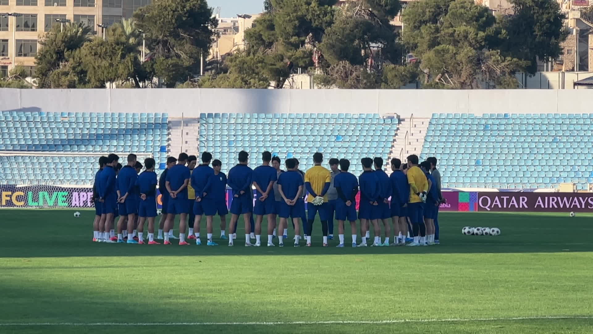 현지시간 9일 경기 전 공식 훈련에서 다 함께 모인 대표팀