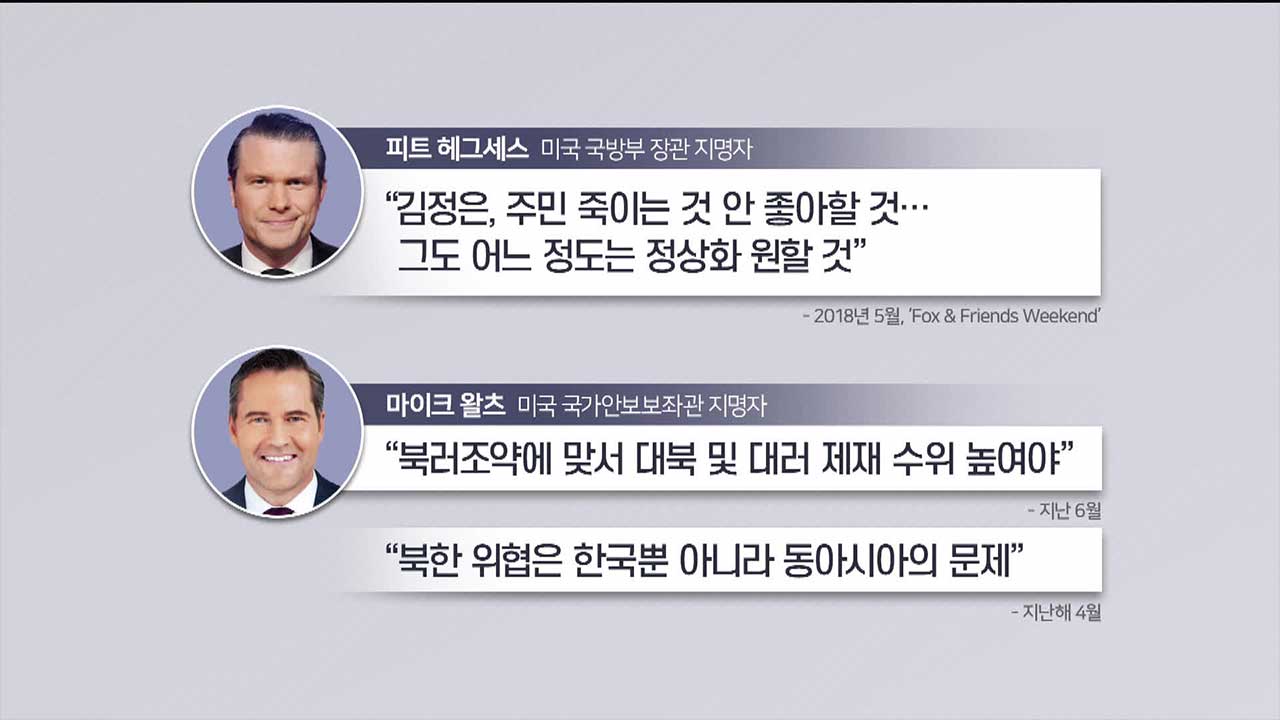 북한 당국에 대한 피트 헤그세스 미 국방부 장관 지명자와 마이크 왈츠 미 국가안보보좌관 지명자의 입장차.